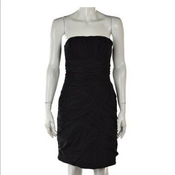 MaxAndCleo Cocktail Party Dress Tracey 10 Black Taffeta Strapless Ruched Pleated - Picture 11 of 11